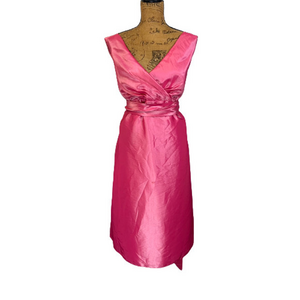 DESSY COLLECTION Hot Pink Ruched Satin Midi Dress